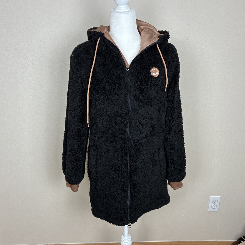 Zyia Active Long Jacket Hooded Teddy Sherpa Full Zip Pockets Soft Women's XS